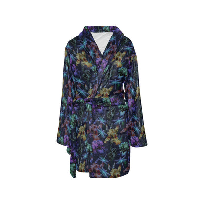 Dragonfly With Floral Print Pattern Women's Fleece Robe