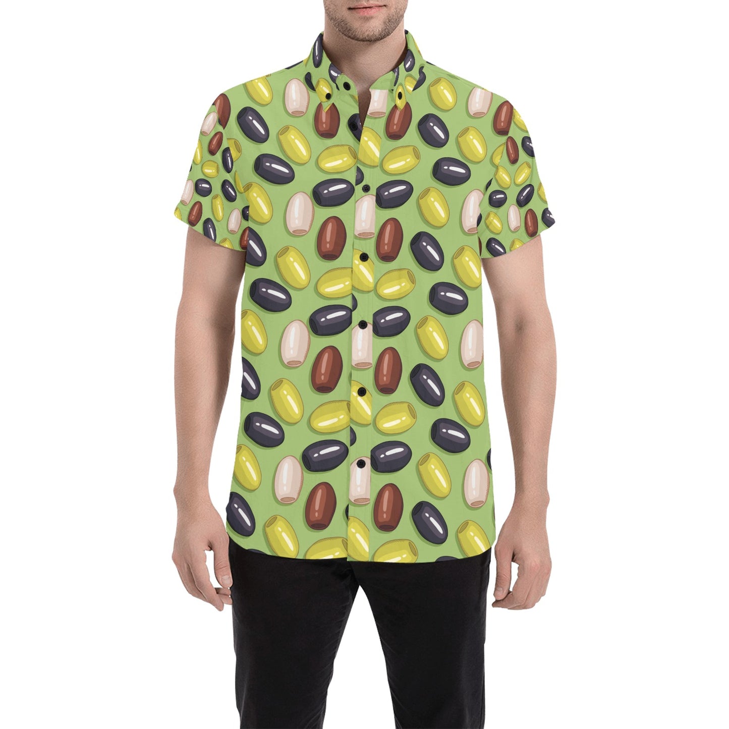 Olive Print Design LKS301 Men Short Sleeve Button Up Shirt