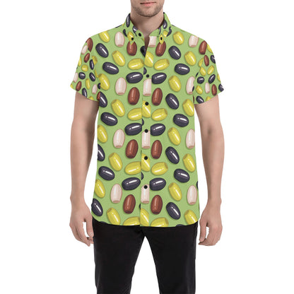 Olive Print Design LKS301 Men Short Sleeve Button Up Shirt