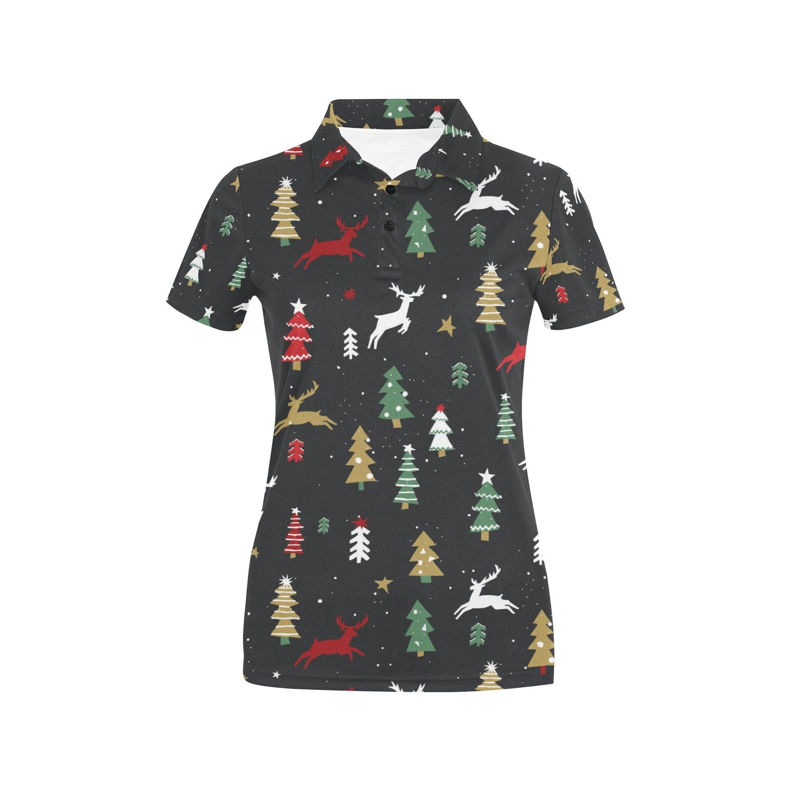 Christmas Tree Deer Style Pattern Print Design 03 Women's Polo Shirt