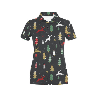 Christmas Tree Deer Style Pattern Print Design 03 Women's Polo Shirt