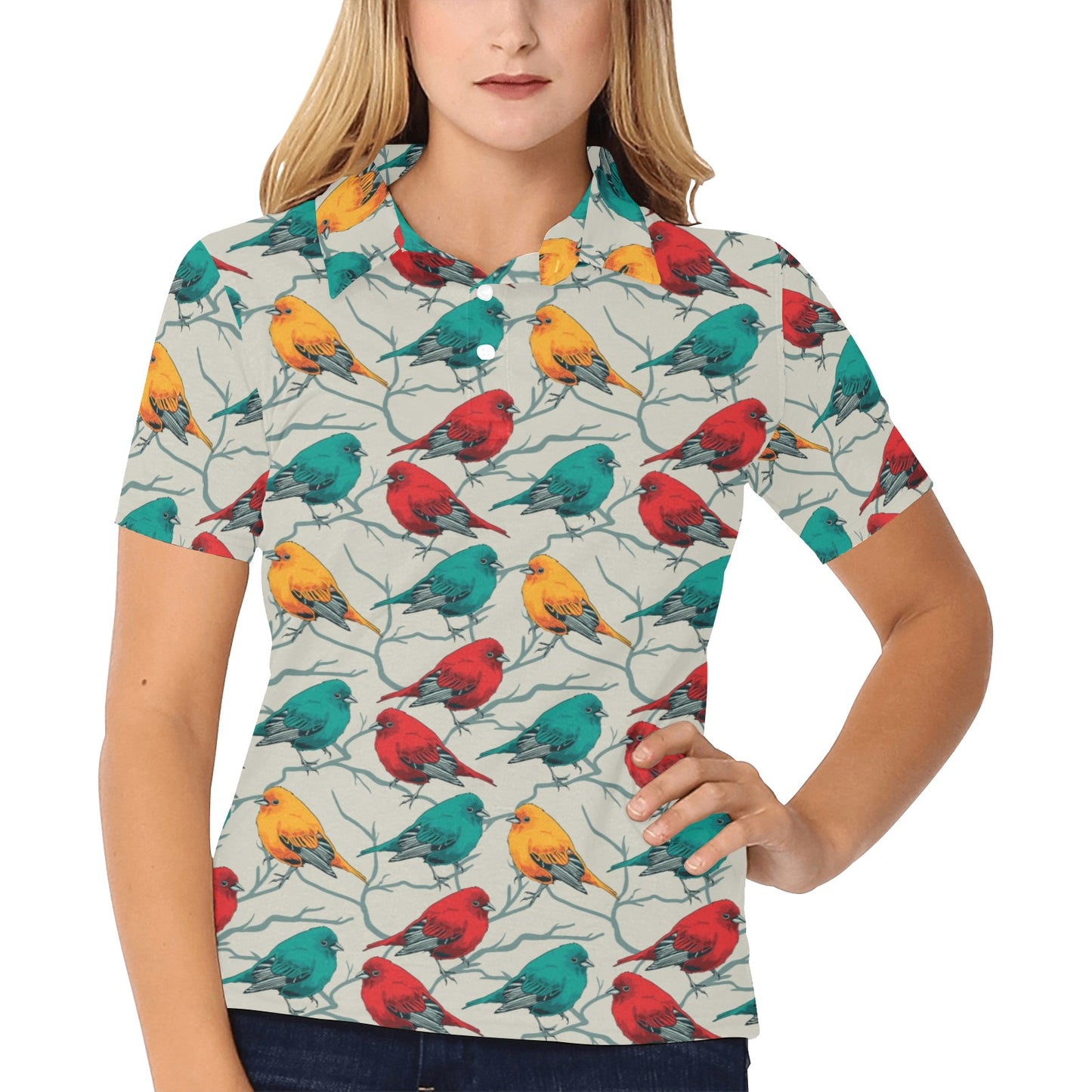 Birds Pattern Print Design 04 Women's Polo Shirt