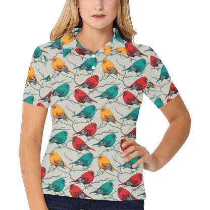 Birds Pattern Print Design 04 Women's Polo Shirt