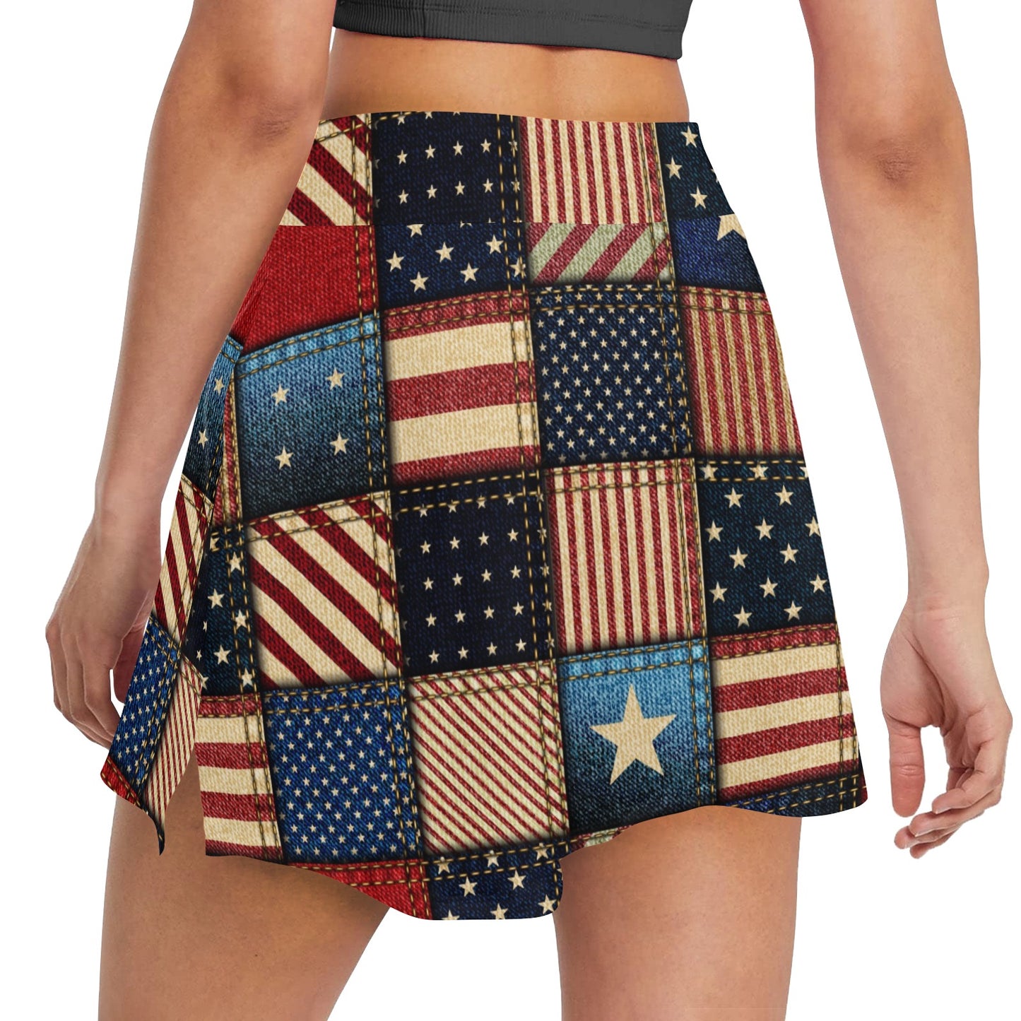 American flag Patchwork Design 17" Golf & Pickleball Skort with Pockets