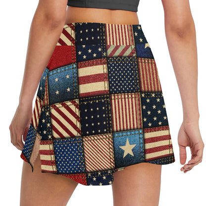 American flag Patchwork Design 17" Golf & Pickleball Skort with Pockets