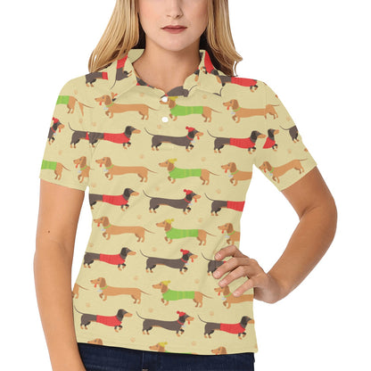 Dachshund Pattern Print Design 06 Women's Polo Shirt