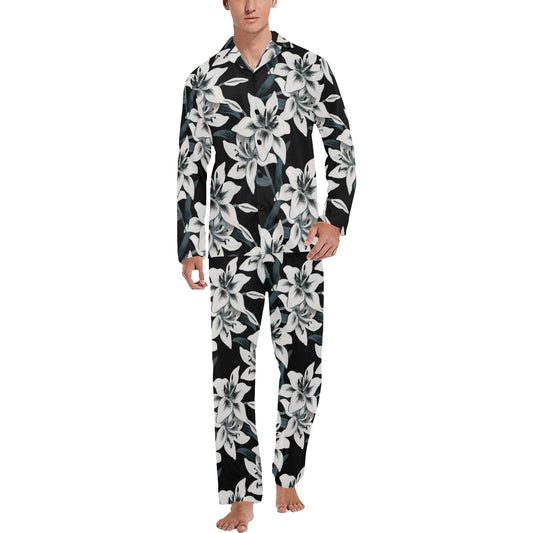 Lily Pattern Print Design 03 Men's Long Pajama Set