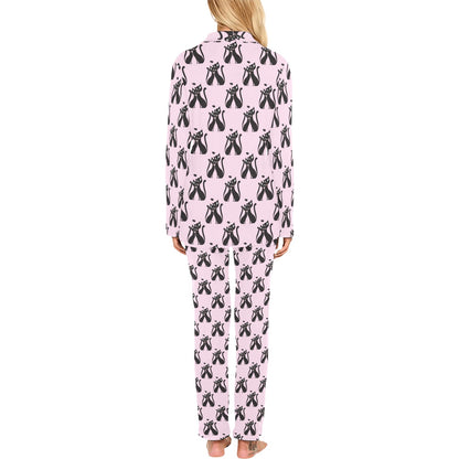 Black Cat Pattern Print Design 01 Women's Long Pajama Set