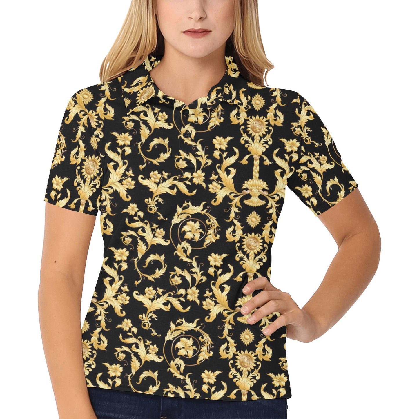 Baroque Golden Pattern Print Design 04 Women's Polo Shirt