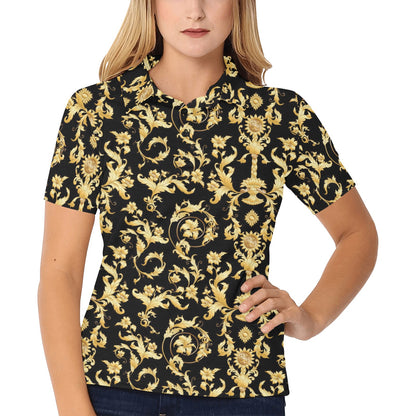 Baroque Golden Pattern Print Design 04 Women's Polo Shirt