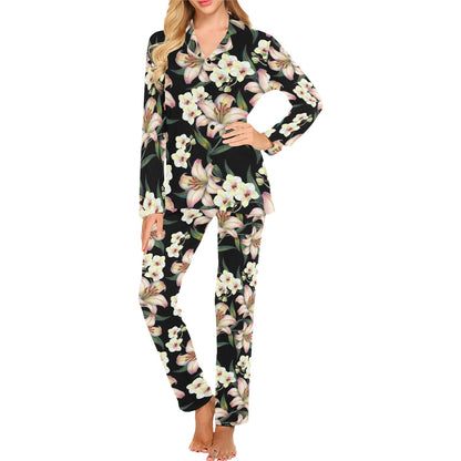 Lily Pattern Print Design LY03 Women's Long Pajama Set