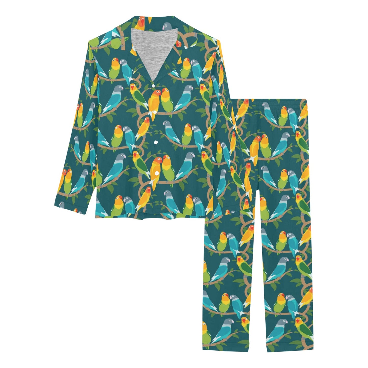 Lovebird Pattern Print Design 02 Women's Long Pajama Set