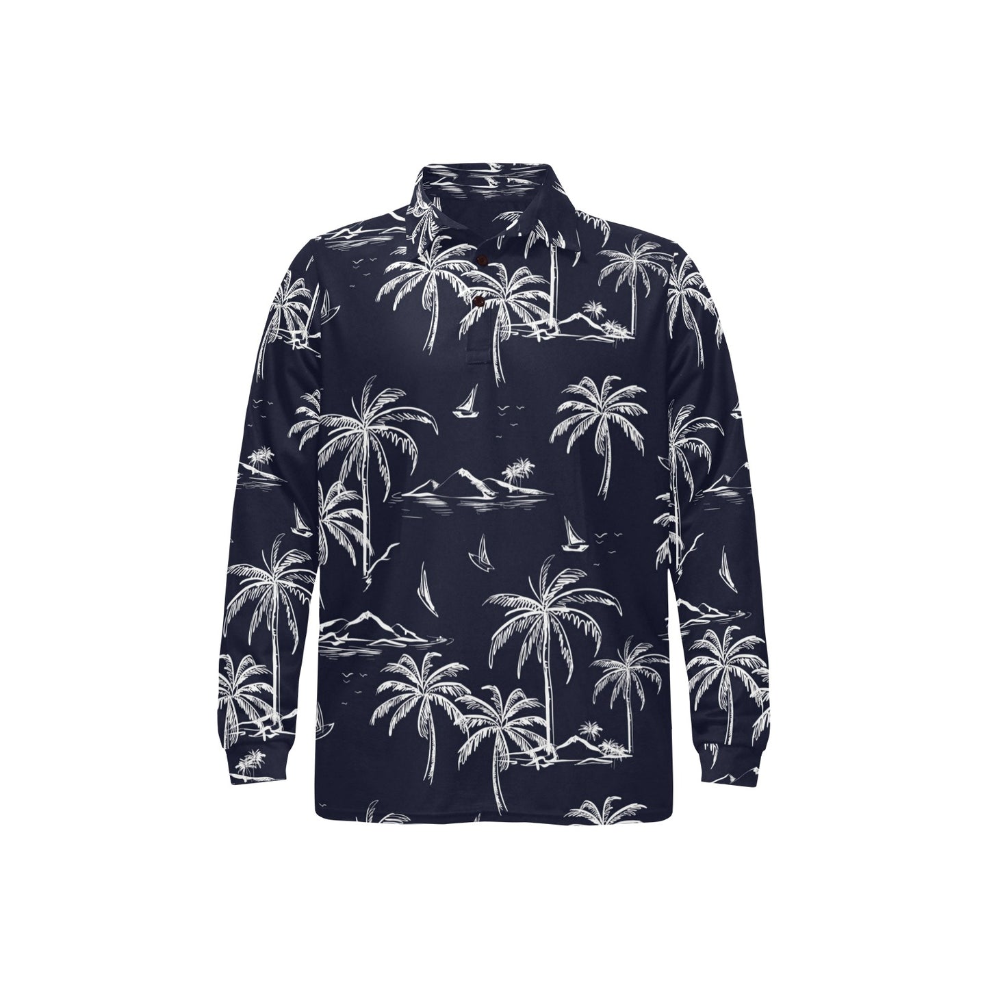 Pacific island Pattern Print Design A02 Long Sleeve Polo Shirt For Men's
