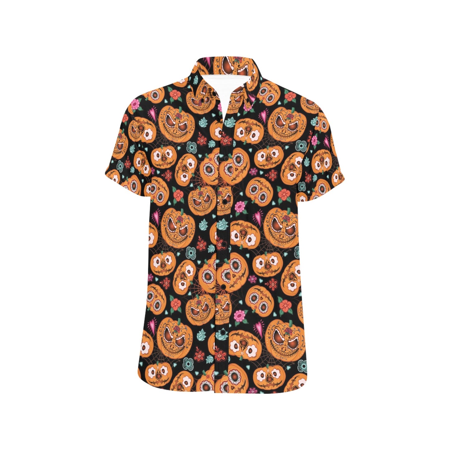 Halloween Print Design LKS402 Men Short Sleeve Button Up Shirt
