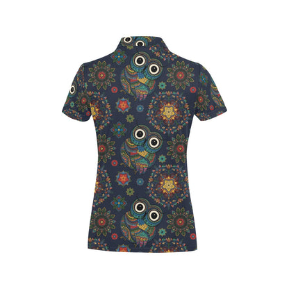 Owl Boho Style Pattern Print Design A04 Women's Polo Shirt