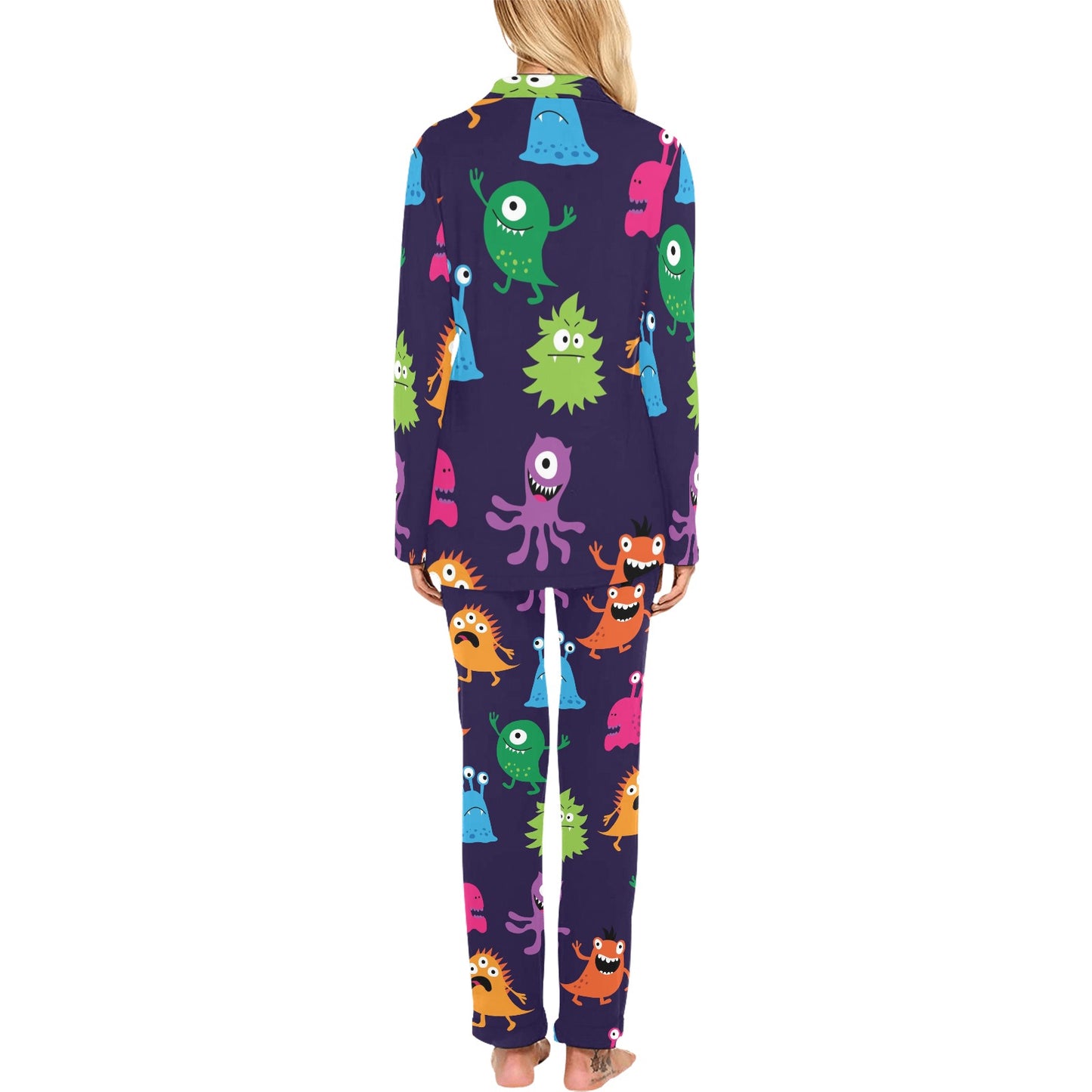 Monster Cartoon Pattern Print Design 02 Women's Long Pajama Set
