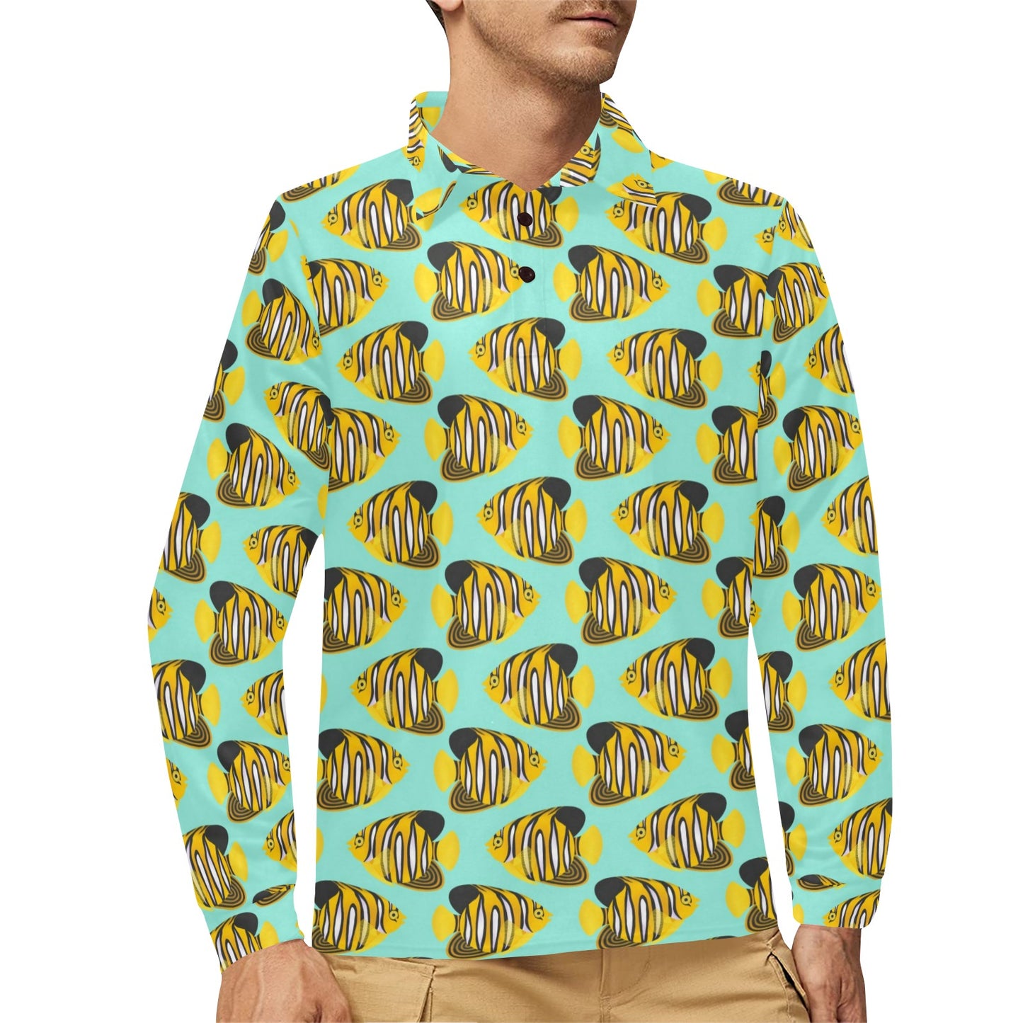 Angelfish Print Design LKS402 Long Sleeve Polo Shirt For Men's