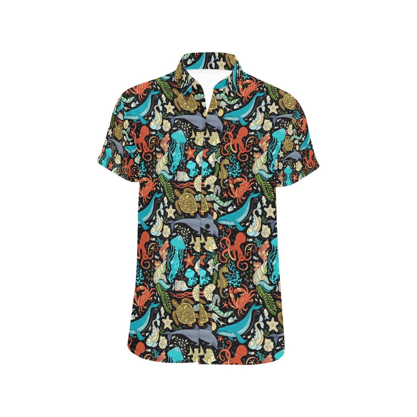 Underwater Animal Print Design LKS301 Men Short Sleeve Button Up Shirt