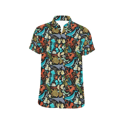 Underwater Animal Print Design LKS301 Men Short Sleeve Button Up Shirt