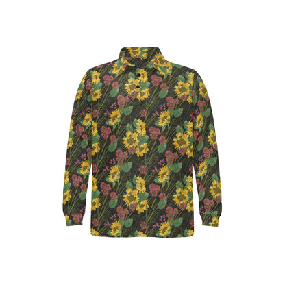 Sunflower Print Design LKS303 Long Sleeve Polo Shirt For Men's