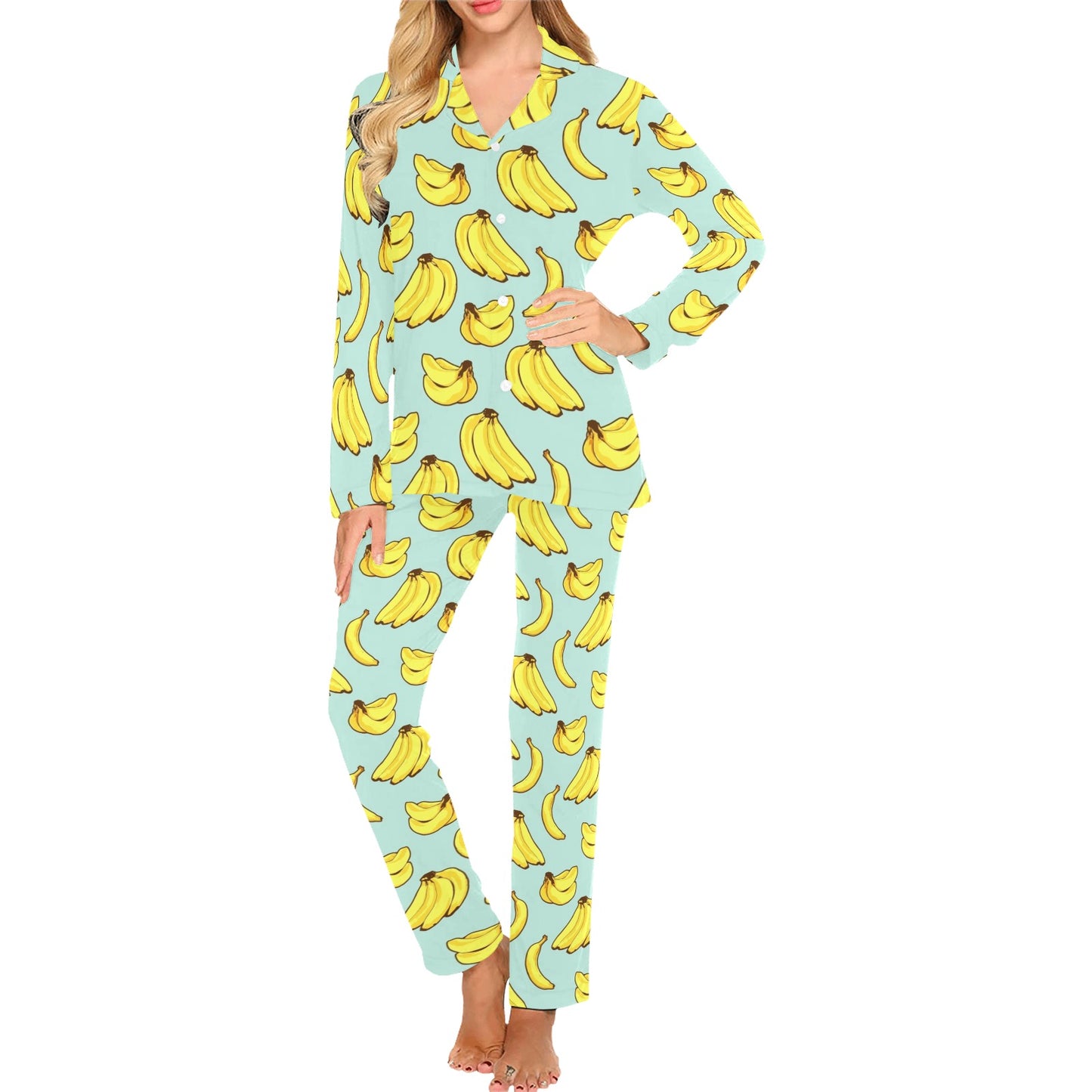 Banana Pattern Print Design BA04 Women's Long Pajama Set