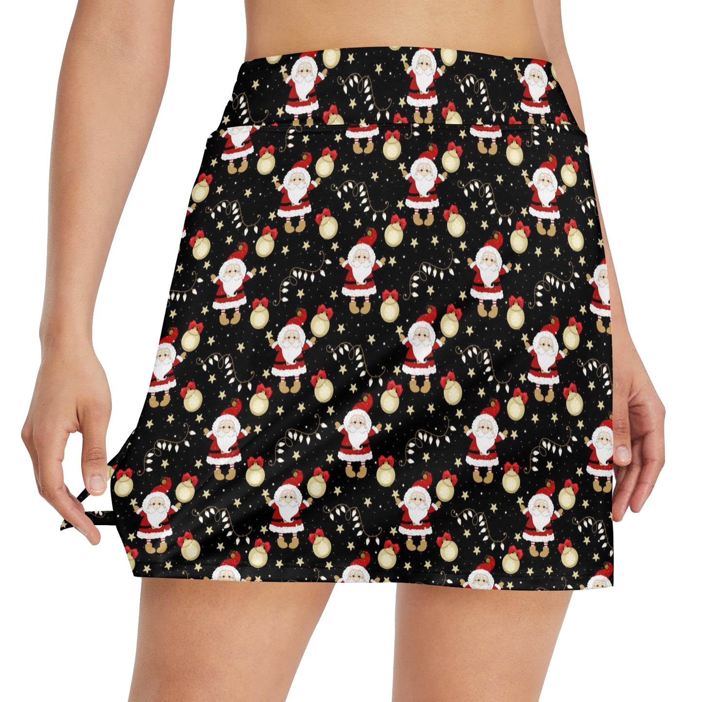 Santa Christmas Themed Print Design LKS307 Women's Golf Skirt with Pocket