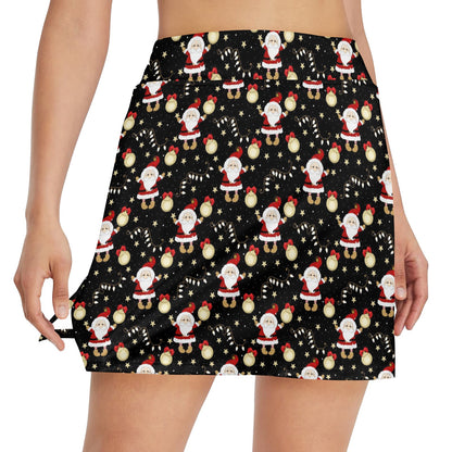 Santa Christmas Themed Print Design LKS307 17" Golf & Pickleball Skort with Pockets