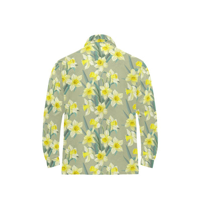 Daffodils Pattern Print Design DF01 Long Sleeve Polo Shirt For Men's