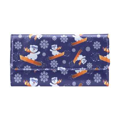 Snowboard Bear Print Design LKS305 Women's Trifold Wallet