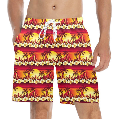 Hawaiian Tropical Sunset Hibiscus Print Men's Swim Trunks Beach Shorts
