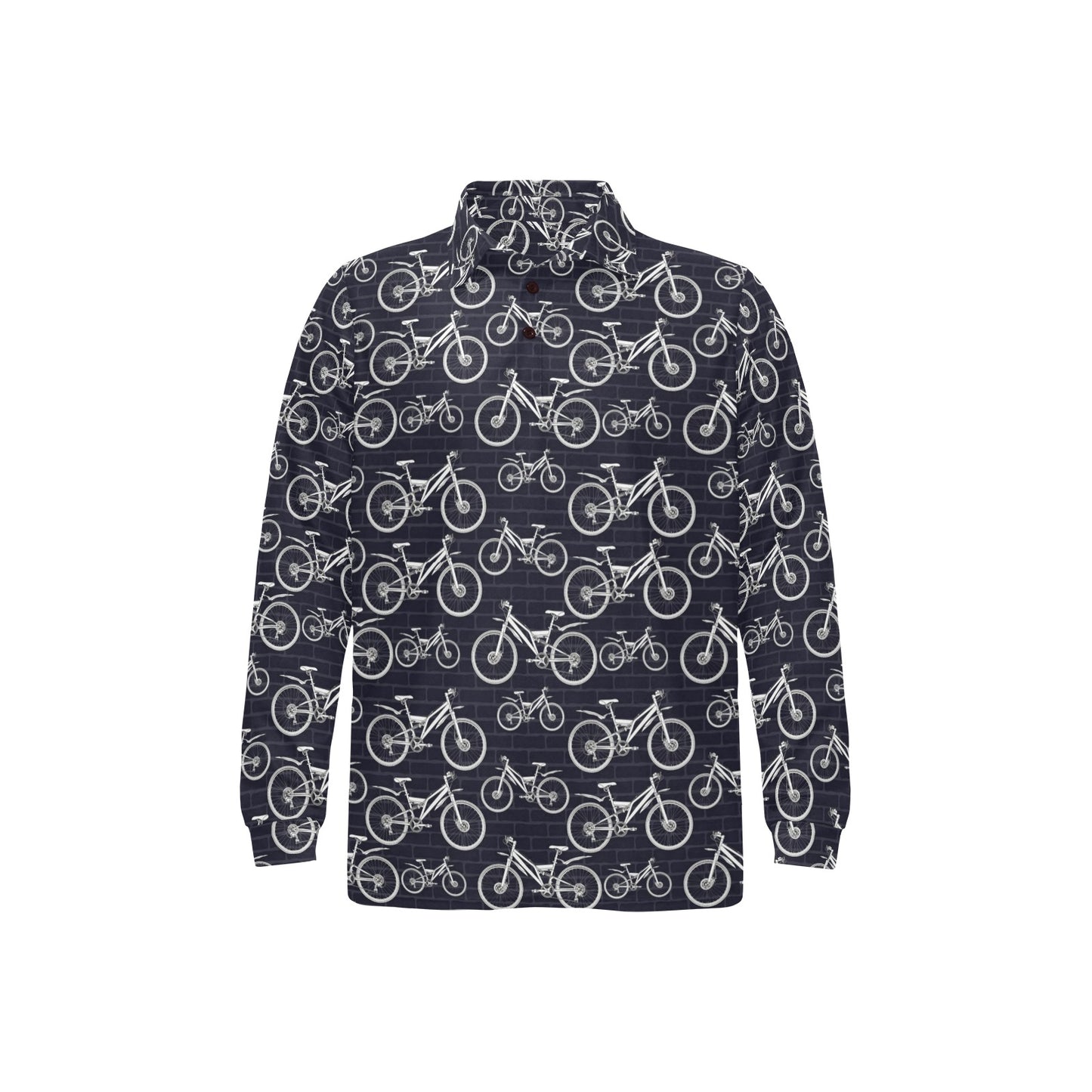 Mountain bike Pattern Print Design 02 Long Sleeve Polo Shirt For Men's