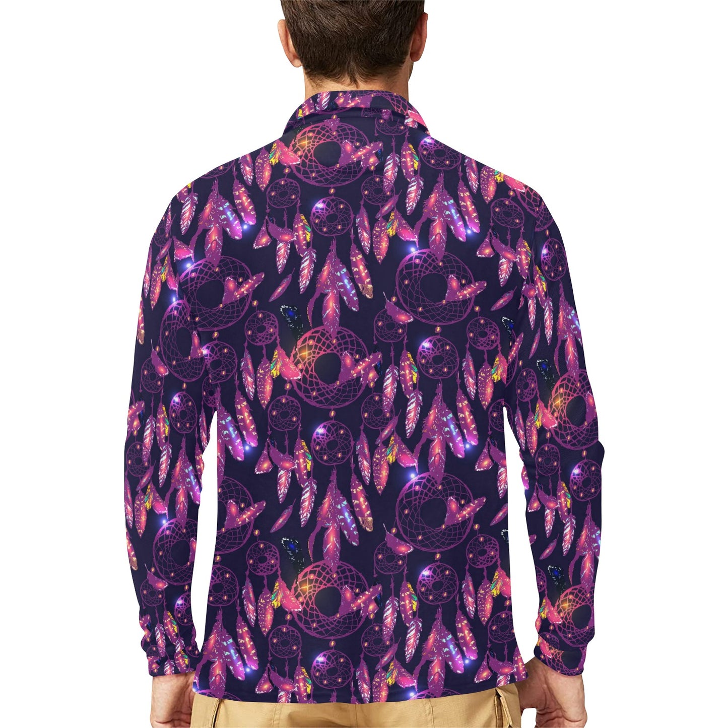 Dream catcher neon Long Sleeve Polo Shirt For Men's