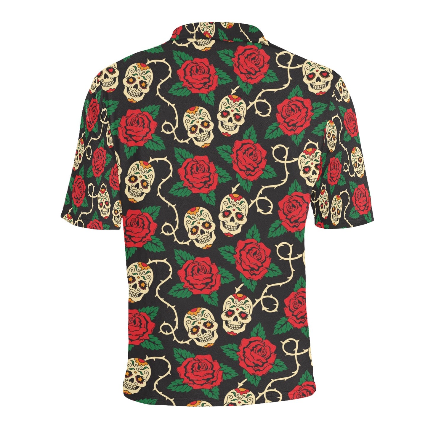 Sugar Skull Red Rose Print Design LKS301 Men Polo Shirt