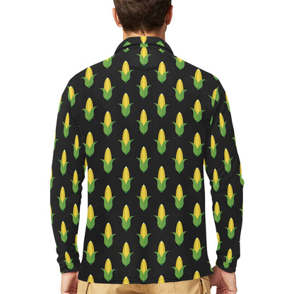 Corn Pattern Print Design 05 Long Sleeve Polo Shirt For Men's
