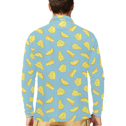 Cheese Pattern Print Design 04 Long Sleeve Polo Shirt For Men's