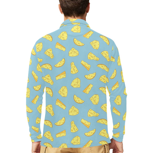 Cheese Pattern Print Design 04 Long Sleeve Polo Shirt For Men's