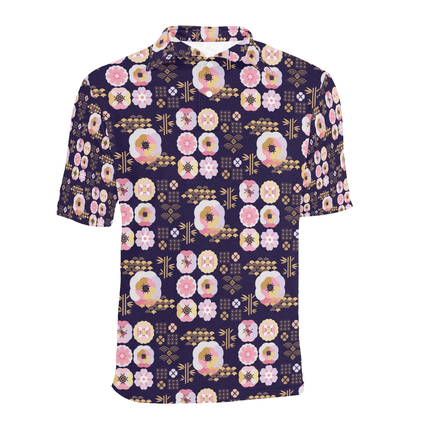 Sakura Japan Style Print Design LKS302 Men Polo Shirt