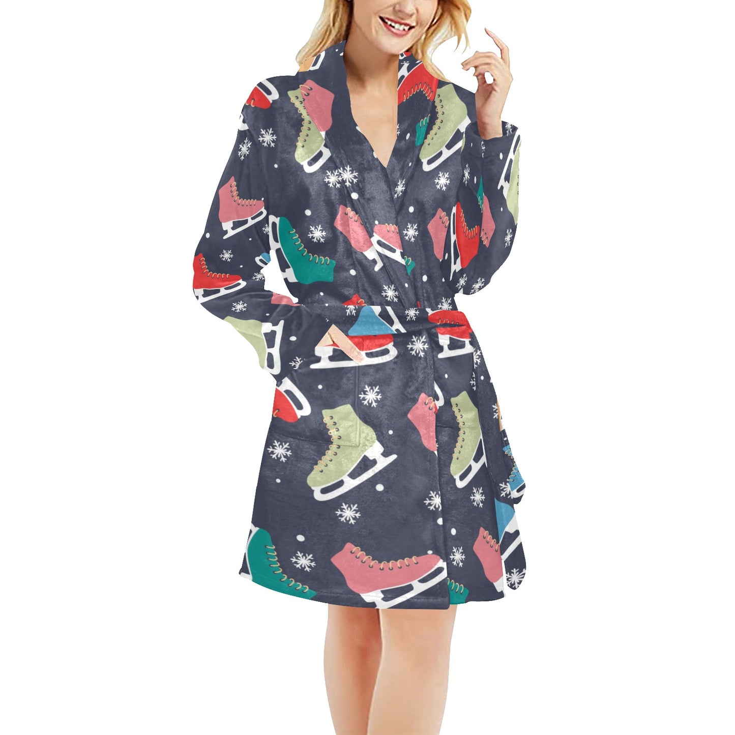 Ice Skate Pattern Print Design 04 Women's Fleece Robe
