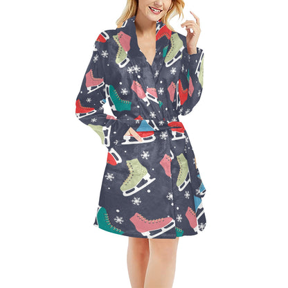 Ice Skate Pattern Print Design 04 Women's Fleece Robe