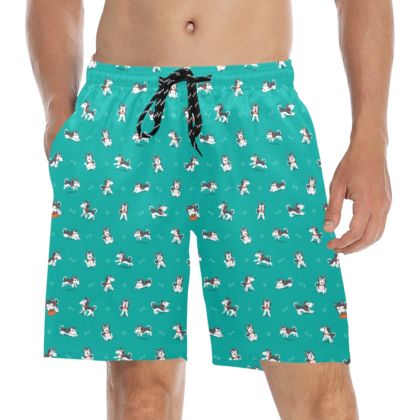 Siberian Huskies Print Design LKS303 Men's Swim Trunks Beach Shorts
