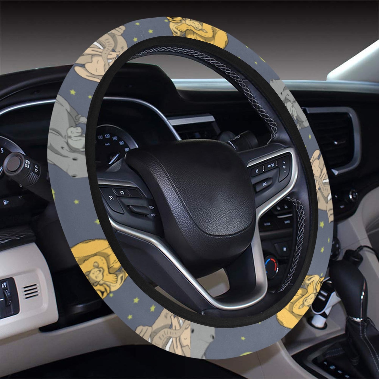 Safari Elephant Lion Print Design LKS303 Steering Wheel Cover with Elastic Edge
