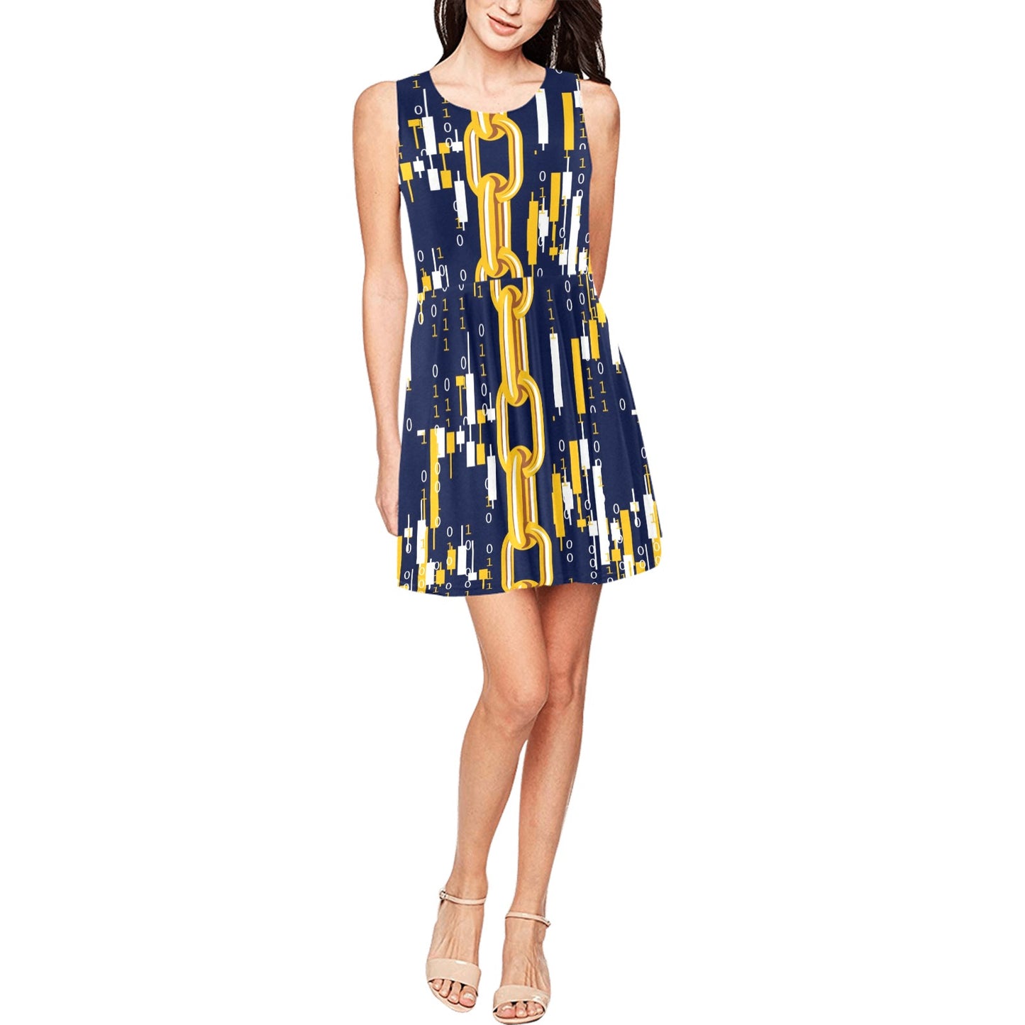 Cryptocurrency Chain Pattern Print Design 03 Sleeveless Dress