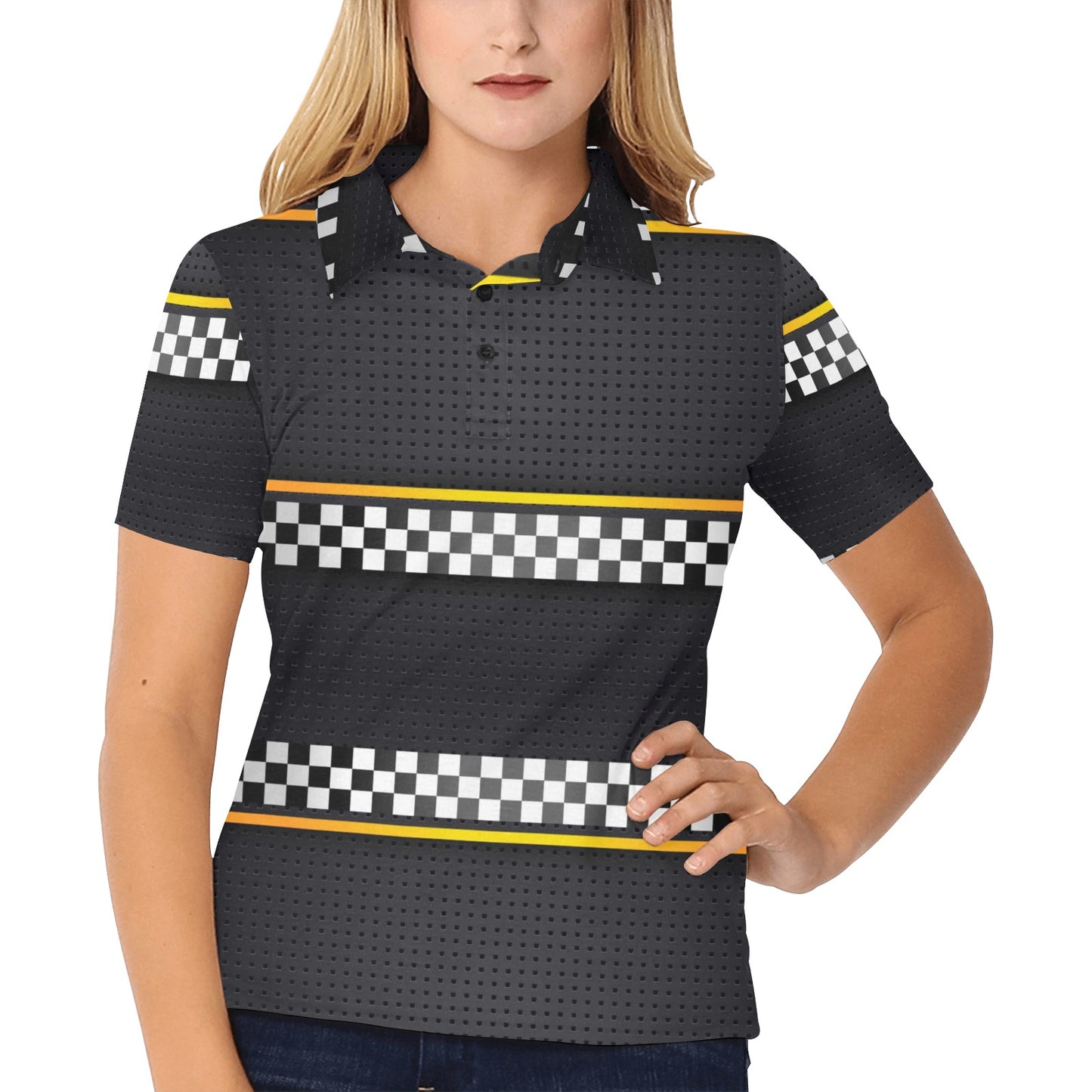 Checkered Flag Yellow Line Style Women's Polo Shirt