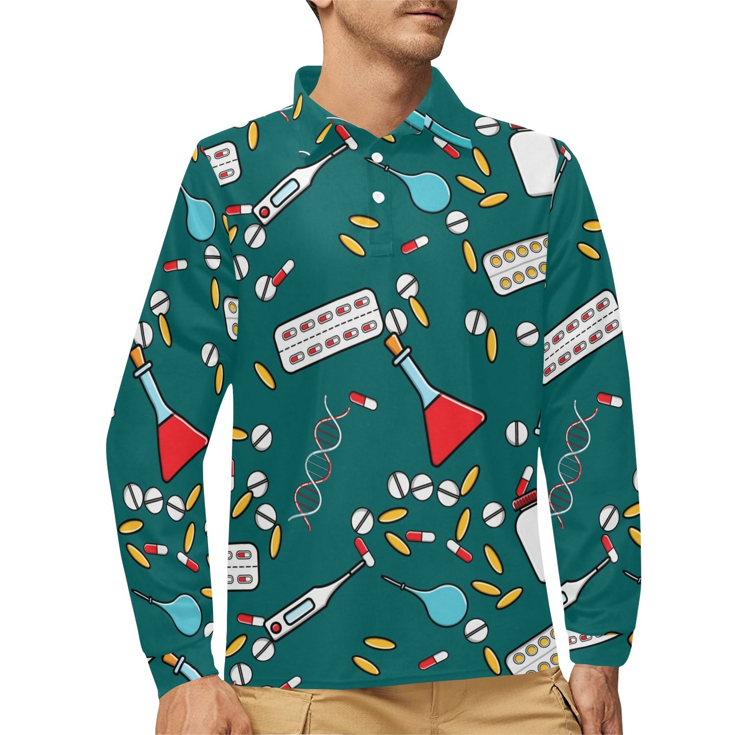 Nurse Pattern Print Design A05 Long Sleeve Polo Shirt For Men's