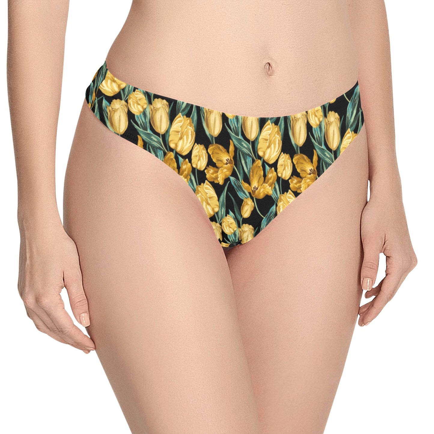 Elegant Yellow Tulip Print Women's Thongs