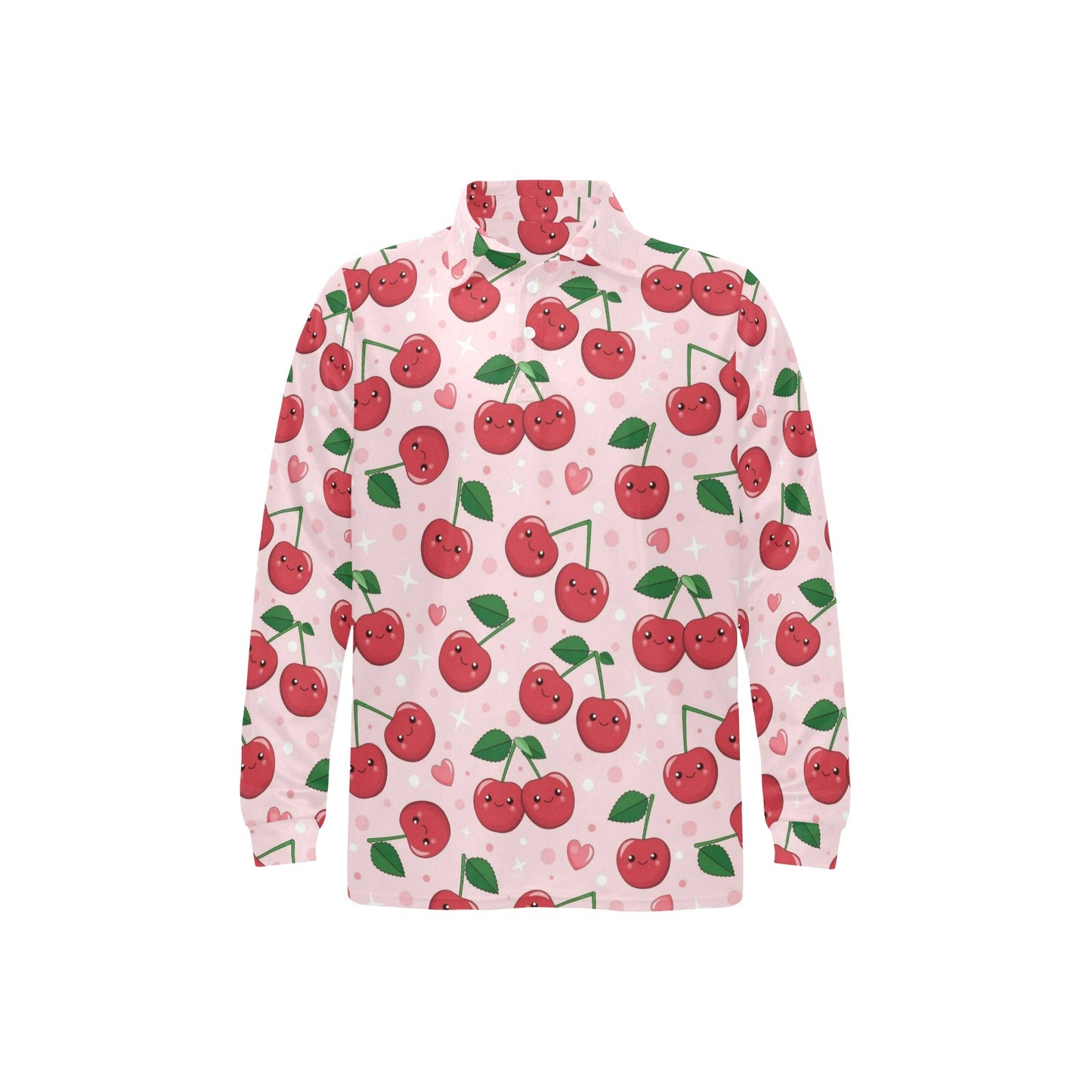 Cherry Pattern Print Design CH02 Long Sleeve Polo Shirt For Men's