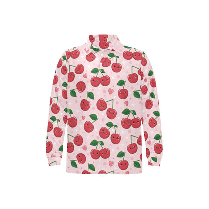 Cherry Pattern Print Design CH02 Long Sleeve Polo Shirt For Men's