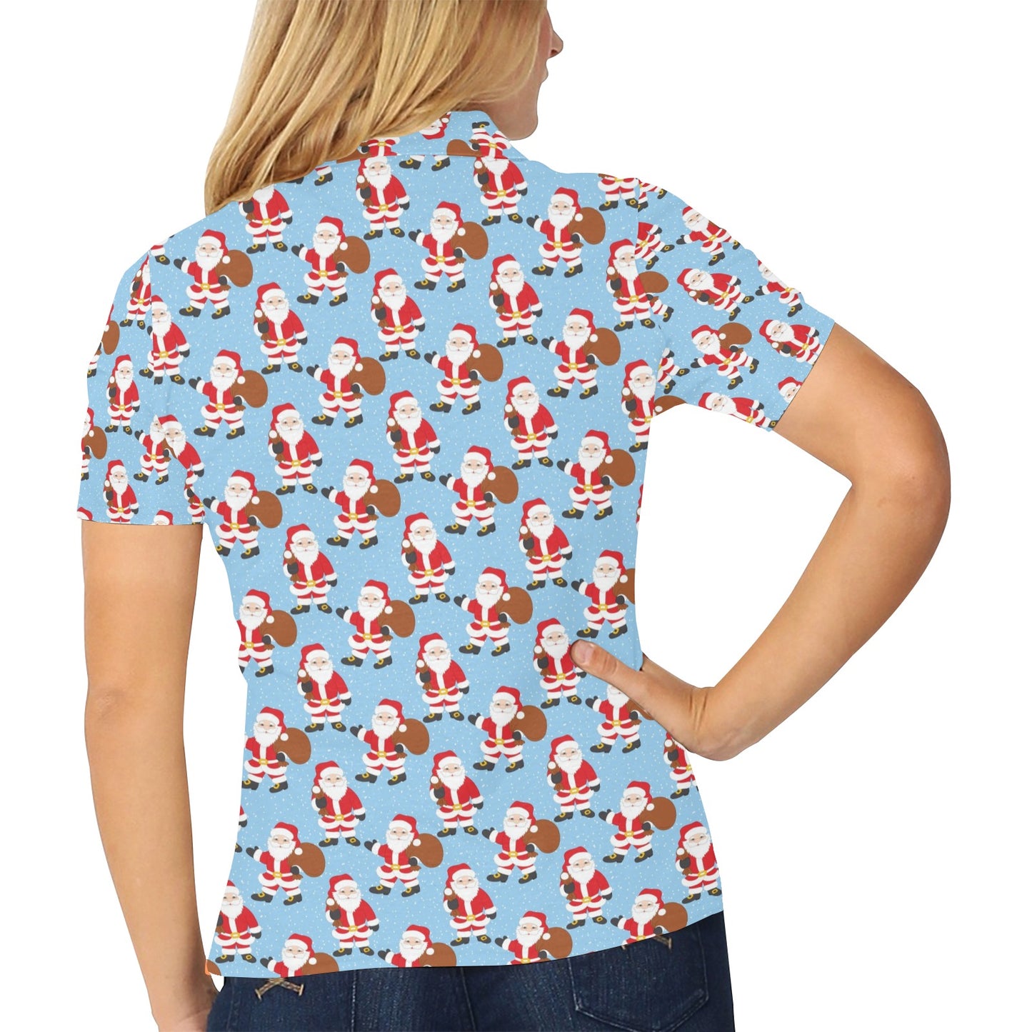 Santa Christmas Themed Print Design LKS305 Women's Polo Shirt