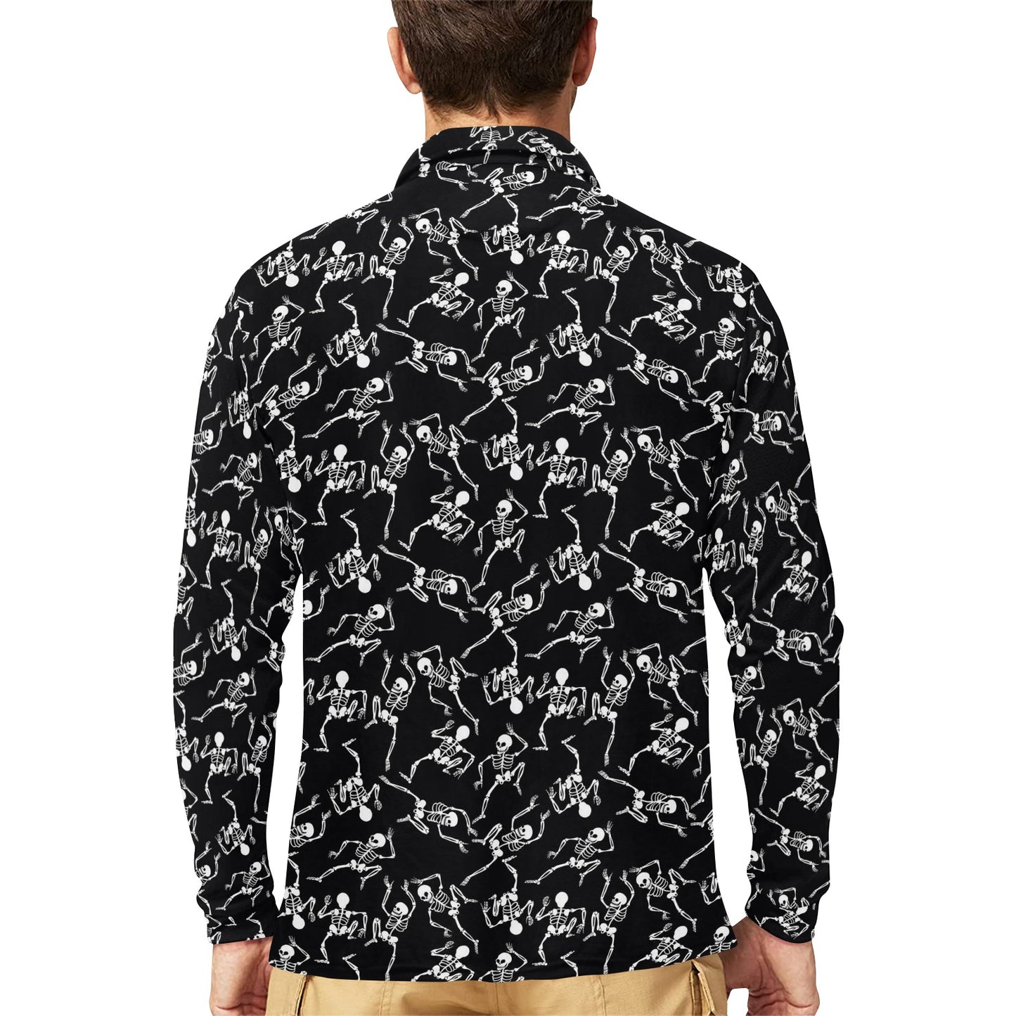 Skeleton Style Print Long Sleeve Polo Shirt For Men's
