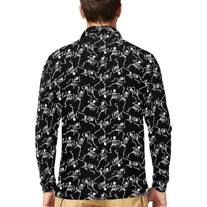 Skeleton Style Print Long Sleeve Polo Shirt For Men's